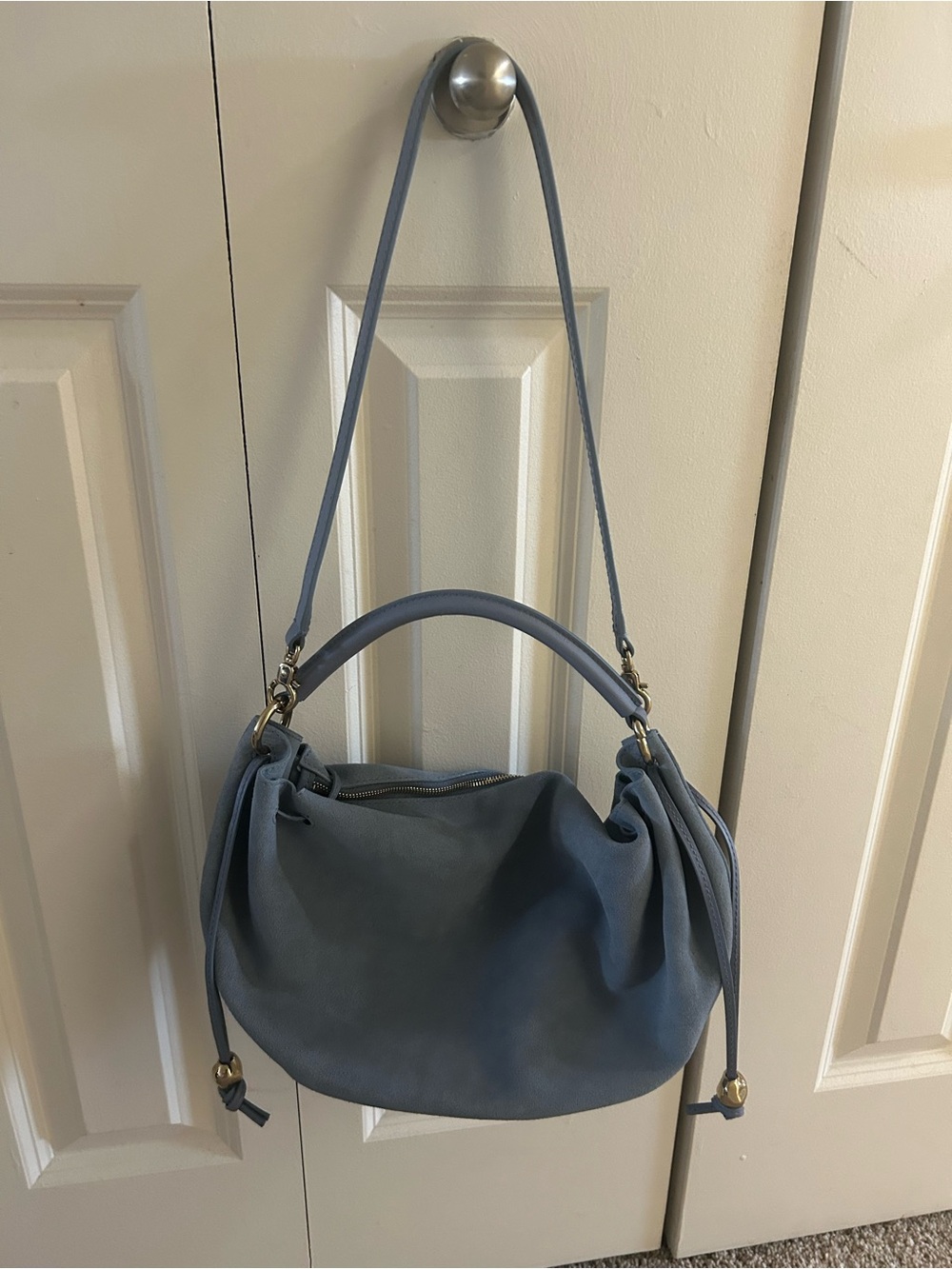 Madewell gathered shoulder bag Soft Suede Hobo Bag in serene Blue - Picture 12 of 12